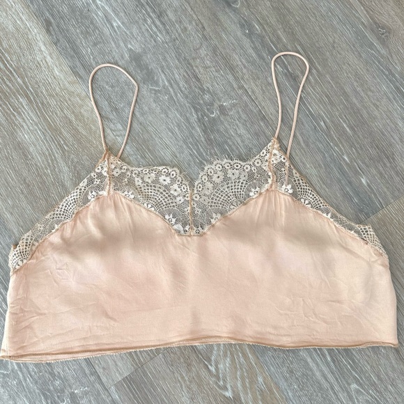 Free People Women's Pink Crop Top Size M Medium Floral Lace Sleeveless Satin - Picture 6 of 12